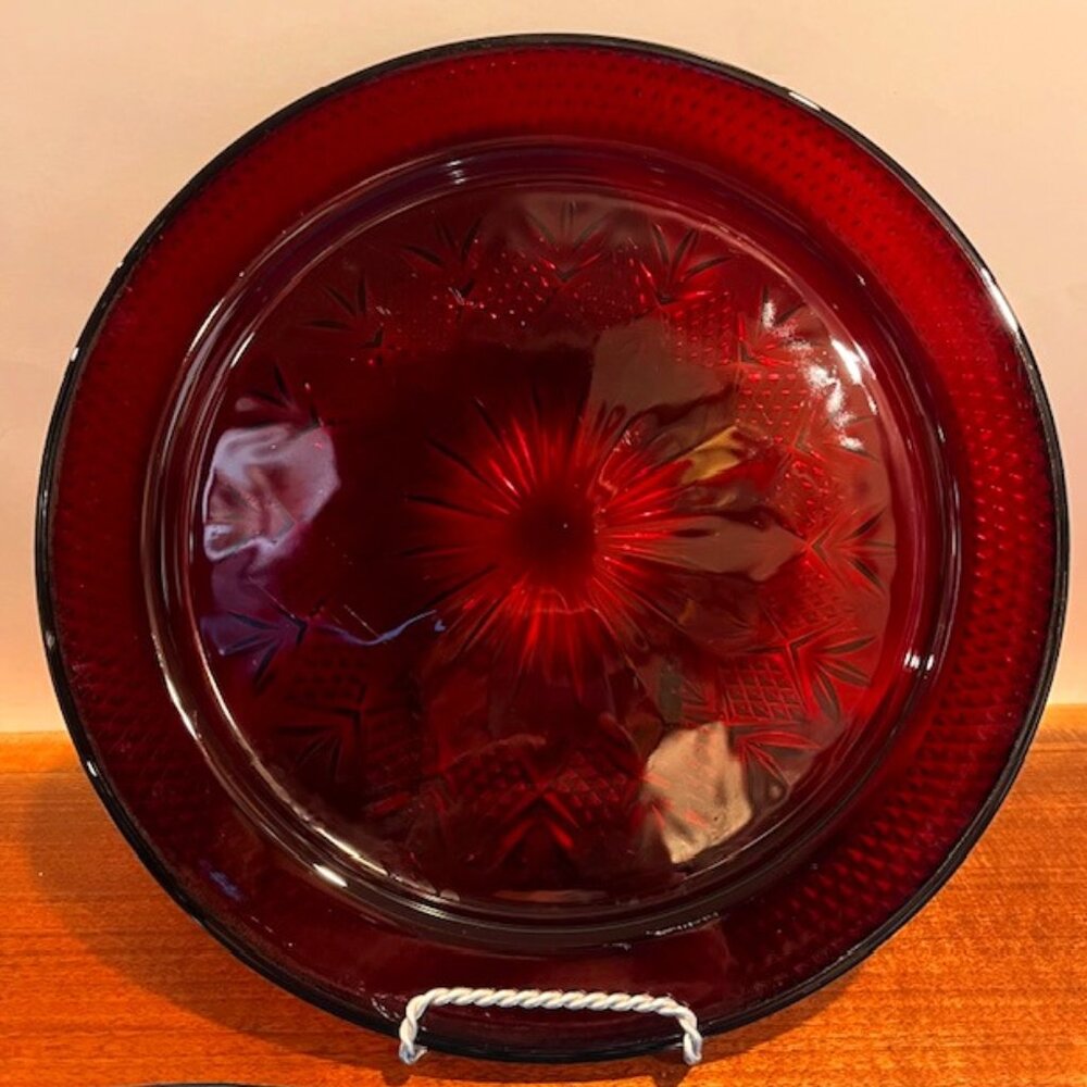 Cristal D'Arques Durand Ruby Red Pressed Glass Platter